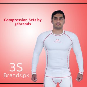 Compression Set (Quick Dry Fit) White / Red Stitch