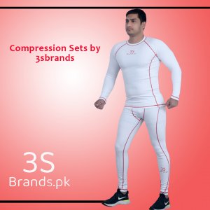 Compression Set (Quick Dry Fit) White / Red Stitch
