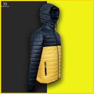Quilted Puffer Jacket with Hood - Yellow/Black