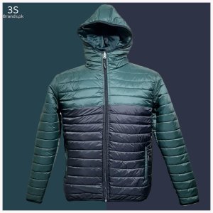 Quilted Puffer Jacket with Hood - Green/Black