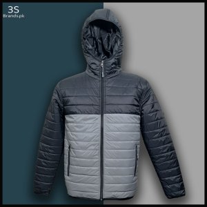 Quilted Puffer Jacket with Hood - Black/Grey