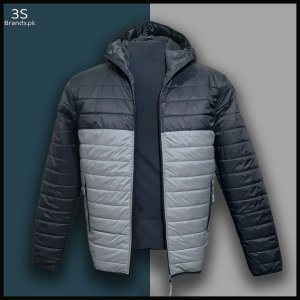 Quilted Puffer Jacket with Hood - Black/Grey